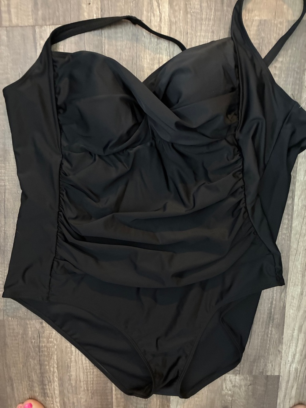 Supportive Black One-Piece Swimsuit with Ruched Front - Women